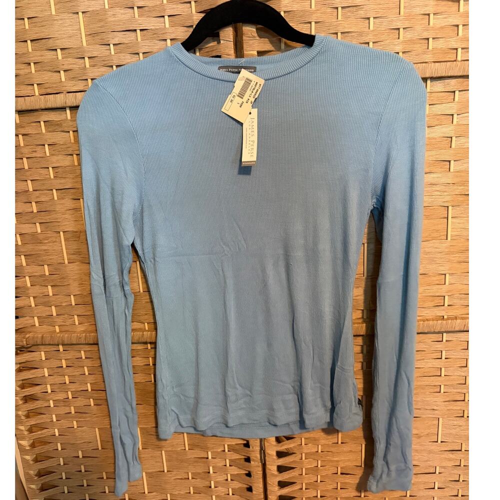 NWT James Perse Standard Womens Size LG(3) Blue Ribbed Long Sleeve Tee